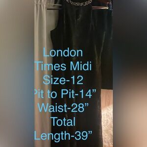 London Times Shimmering Black A-Line dress with key hole back closure